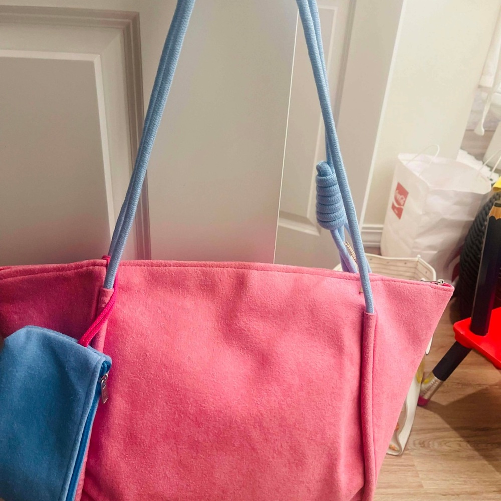 Chic Pink Tote Bag with Blue Accents